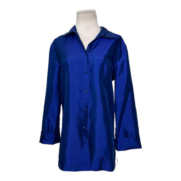 Charter Club lapis blue 3/4 sleeves button collard blouse size large - Picture 10 of 14